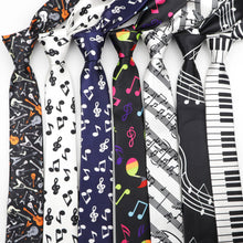 Last inn bildet i Galleri-visningsprogrammet, Classic Fashion Men's Skinny Tie Colorful Musical Notes Printed Piano Guitar Polyester 5cm Width Necktie Party Gift Accessory