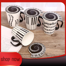 Last inn bildet i Galleri-visningsprogrammet, Creative Ceramic Mug with Cup lid Coffee Cup Piano Musical Note Coffee Mugs Tea Cup Porcelain Travel Cup For Milk Mug