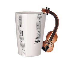 Last inn bildet i Galleri-visningsprogrammet, Creative Music Violin Guitar Ceramic Mug Coffee Tea Milk Stave Cups with Handle Coffee Mug Novelty Gifts for Wedding Birthday