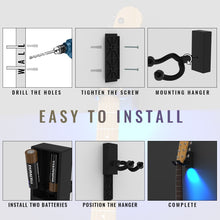 Last inn bildet i Galleri-visningsprogrammet, NAOMI Wall Mount Guitar Hanger Hook Illuminated LED Display Ambient Lighting Non-slip Holder Stand For Acoustic/Electric Guitar