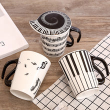 Last inn bildet i Galleri-visningsprogrammet, Creative Ceramic Mug with Cup lid Coffee Cup Piano Musical Note Coffee Mugs Tea Cup Porcelain Travel Cup For Milk Mug