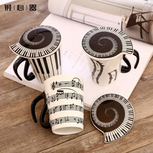Last inn bildet i Galleri-visningsprogrammet, Creative Ceramic Mug with Cup lid Coffee Cup Piano Musical Note Coffee Mugs Tea Cup Porcelain Travel Cup For Milk Mug