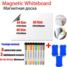 Last inn bildet i Galleri-visningsprogrammet, A5 Magnetic Whiteboard Fridge Magnets Dry Wipe White Board Marker Writing Record Message Board Remind Memo Pad Kid Gift Kitchen