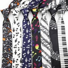 Last inn bildet i Galleri-visningsprogrammet, Classic Fashion Men&#39;s Skinny Tie Colorful Musical Notes Printed Piano Guitar Polyester 5cm Width Necktie Party Gift Accessory
