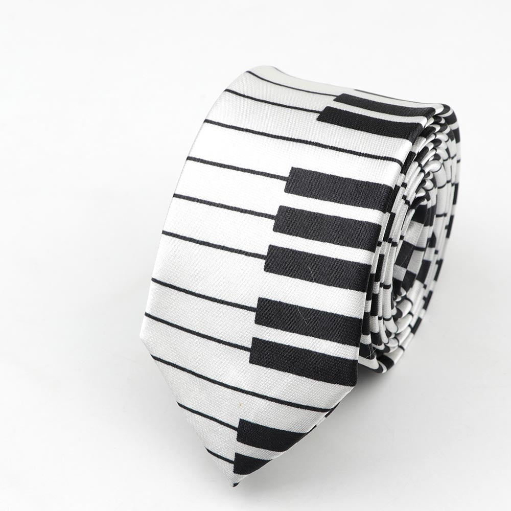 Classic Fashion Men's Skinny Tie Colorful Musical Notes Printed Piano Guitar Polyester 5cm Width Necktie Party Gift Accessory