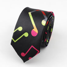 Last inn bildet i Galleri-visningsprogrammet, Classic Fashion Men&#39;s Skinny Tie Colorful Musical Notes Printed Piano Guitar Polyester 5cm Width Necktie Party Gift Accessory
