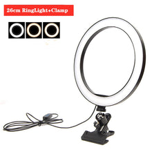 Last inn bildet i Galleri-visningsprogrammet, Dimmable 26cm USB LED Selfie Ring Light Lamp Camera Phone Video Makeup Light with Stand Clip Clamp for Live Studio Youtube
