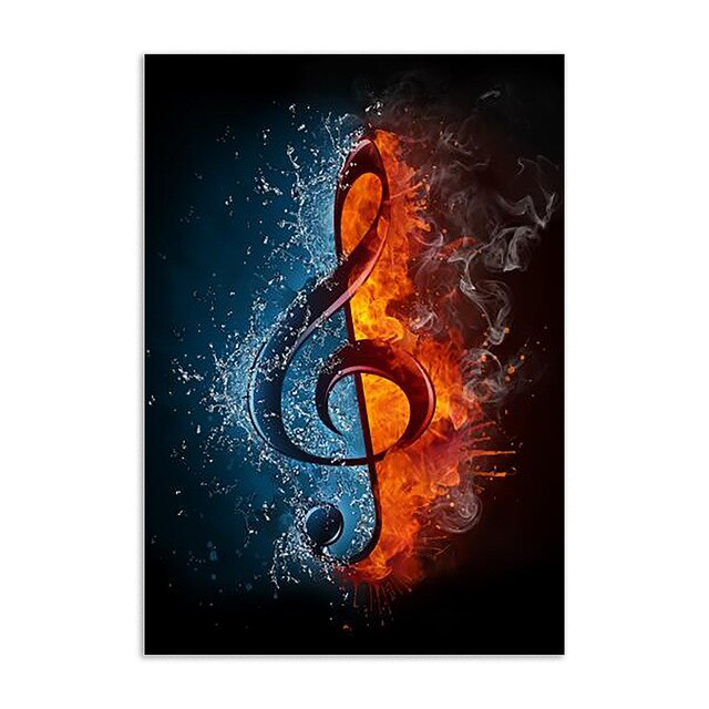 Water and Fire Music Note Canvas Painting Abstract Wall Art Posters and Prints Creativity Canvas Pictures for Living Room Decor