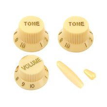 Last inn bildet i Galleri-visningsprogrammet, FLEOR Set of Yellow ABS Tone Volume Guitar Knobs 2T1V Whammy Bar Tip 5-Way Switch Tip for ST Electric Guitar
