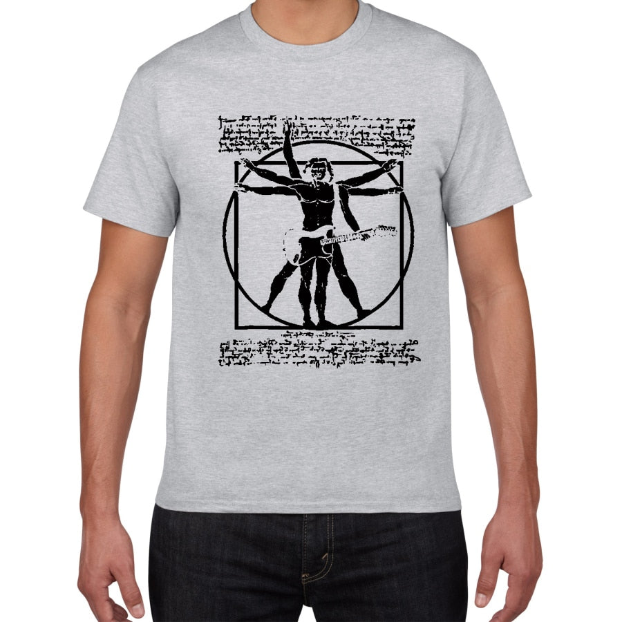 Da Vinci guitar funny T-Shirt men Vitruvian Man rock band Vintage Graphic Music Novelty streetwear t shirt men homme men clothes