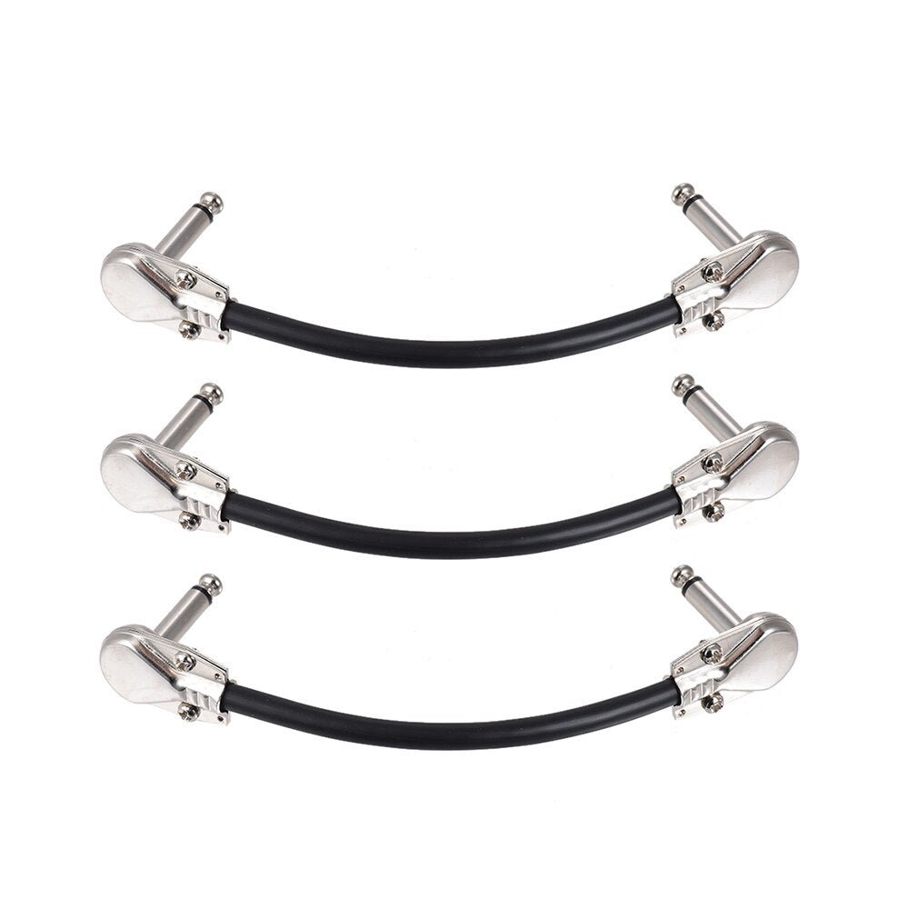 ammoon 15cm/ 6in Guitar Cable Guitar Pedal Audio Cable 1/4" Silver Right-angle Plug Black 3-Pack/6-Pack Guitar Accessories