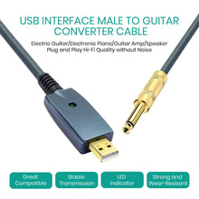 Last inn bildet i Galleri-visningsprogrammet, USB to Guitar Cable Interface Male to 6.35mm Jack Electric Guitar Accessories Audio Connector Cord Adapter for Instrument 3M
