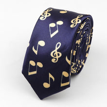 Last inn bildet i Galleri-visningsprogrammet, Classic Fashion Men&#39;s Skinny Tie Colorful Musical Notes Printed Piano Guitar Polyester 5cm Width Necktie Party Gift Accessory
