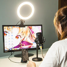 Last inn bildet i Galleri-visningsprogrammet, Dimmable 26cm USB LED Selfie Ring Light Lamp Camera Phone Video Makeup Light with Stand Clip Clamp for Live Studio Youtube

