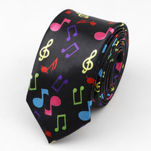 Last inn bildet i Galleri-visningsprogrammet, Classic Fashion Men&#39;s Skinny Tie Colorful Musical Notes Printed Piano Guitar Polyester 5cm Width Necktie Party Gift Accessory
