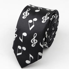 Last inn bildet i Galleri-visningsprogrammet, Classic Fashion Men&#39;s Skinny Tie Colorful Musical Notes Printed Piano Guitar Polyester 5cm Width Necktie Party Gift Accessory
