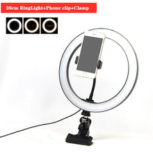 Last inn bildet i Galleri-visningsprogrammet, Dimmable 26cm USB LED Selfie Ring Light Lamp Camera Phone Video Makeup Light with Stand Clip Clamp for Live Studio Youtube
