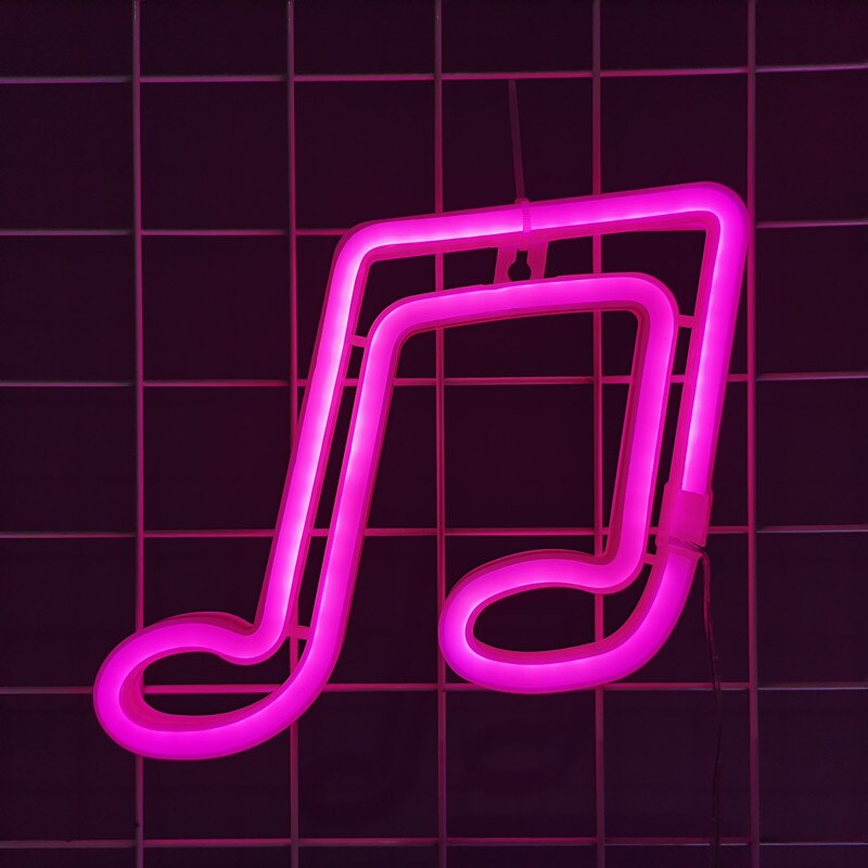 LED Musical Note Neon Sign Lights For Bedroom Wall Battery USB Night Lamp Atmosphere Birthday Gifts Wedding Home Room Decoration