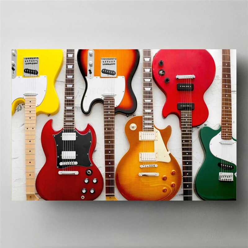 Colorful Electric Guitar Canvas Painting Print Poster MusicStudio Living Room Decor Musician Wall Gift Guitarist Instrument Art