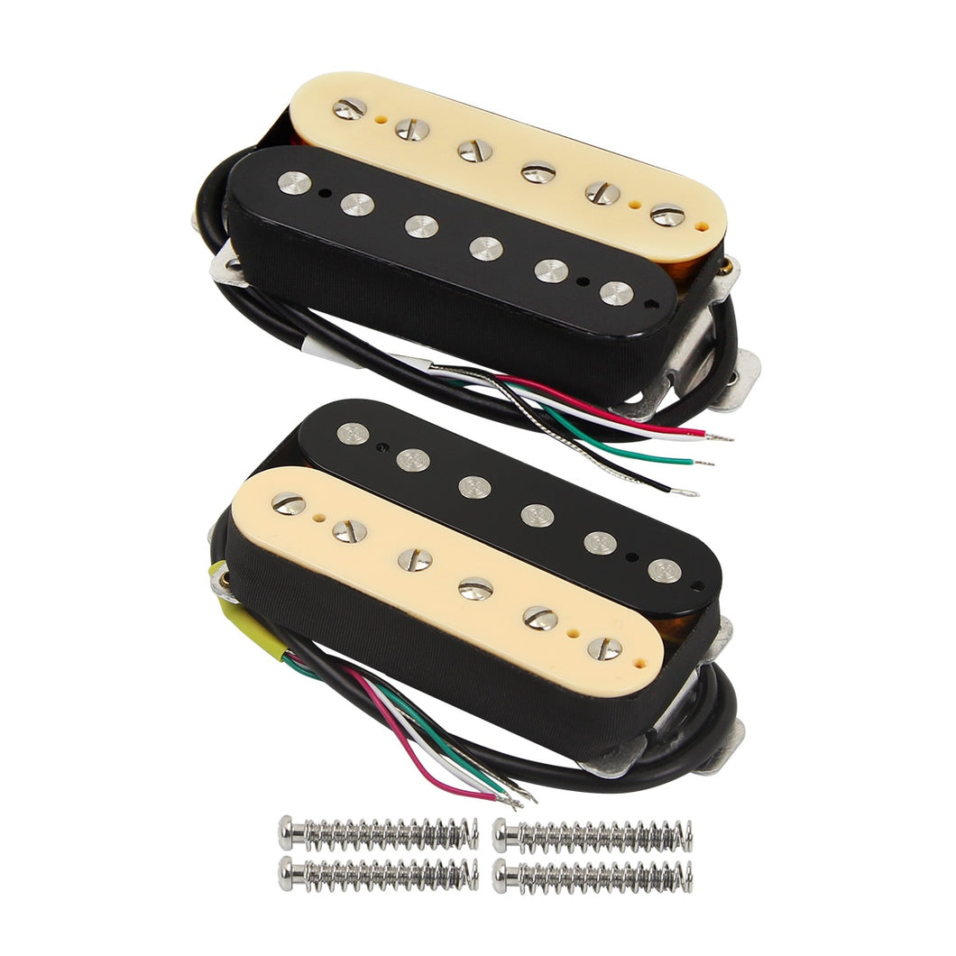 FLEOR 2pcs Zebra Electric Guitar Pickup Bridge & Neck Humbucker Pickups Set Ceramic Magnet 4-Wires