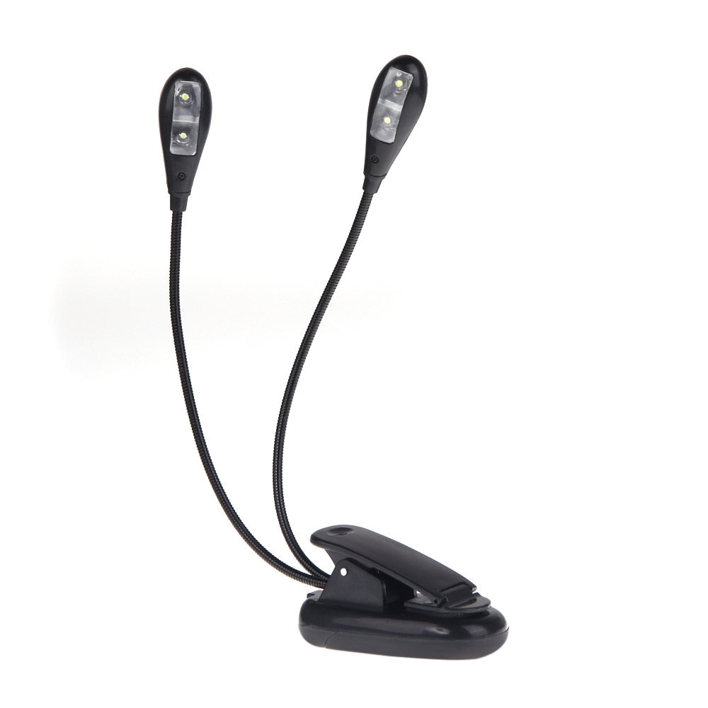 Clip-on 2 Dual Arms 4 LED Book Music Stand Light Lamp Black for Piano Violin Musical Instruments Performance