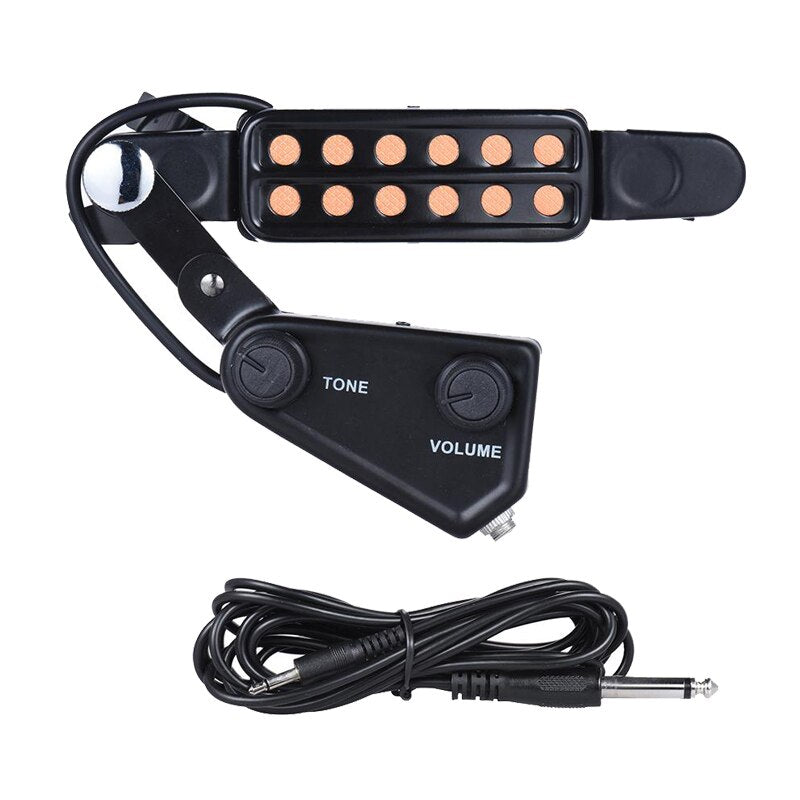 12-hole Acoustic Guitar Sound Hole Pickup Magnetic Transducer with Tone Volume Controller Audio Cable Guitar Parts & Accessories
